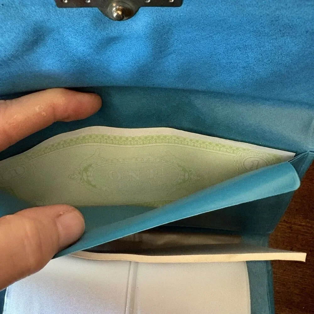 Vintage Wallet Womens Teal Blue Checkbook Cover Coin Purse Snap Closure
